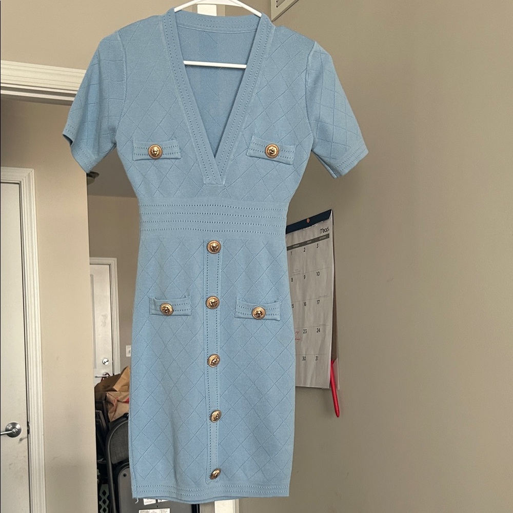 Elegant Blue Knit Dress